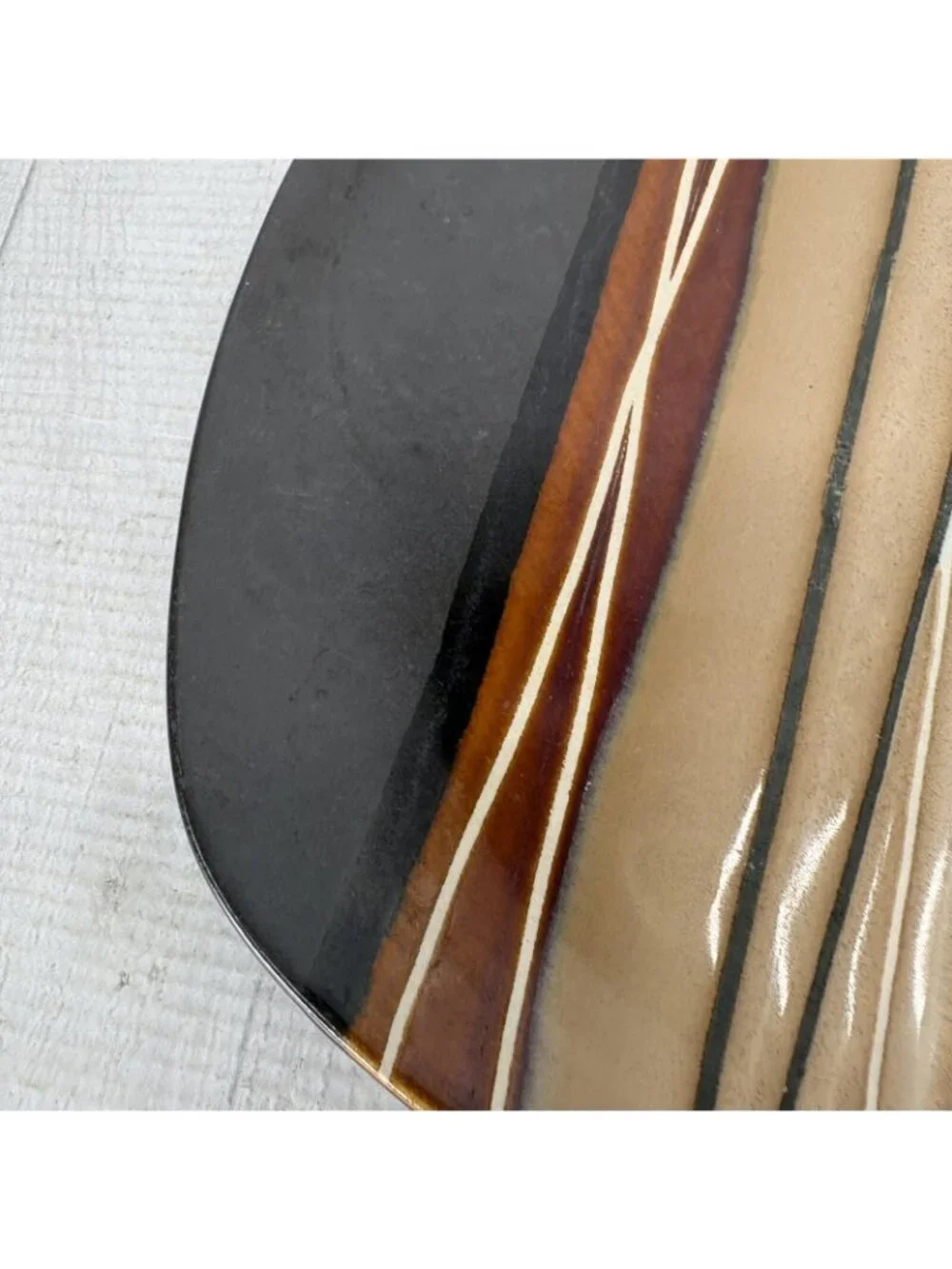Home Trends BAZAAR BROWN Stoneware Square Stripe Coupe Lunch Salad Plate Set 2